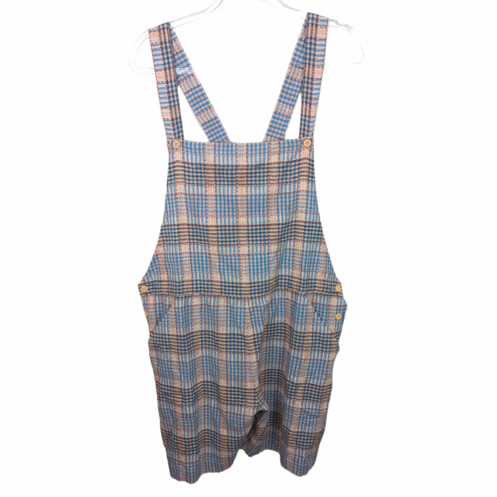 Ace & Jig Huck Chance Shortall Overalls Blue Pink Gingham Cotton XL NWT